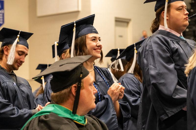 Penn State graduates celebrating commencement at the Fayette Campus.